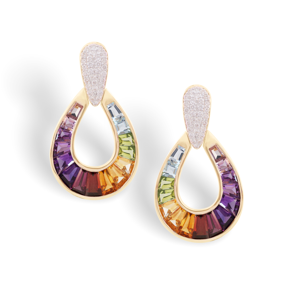 Multicolor Raindrop Earrings Jaipur Jewels - Tapered Baguettes Specialist