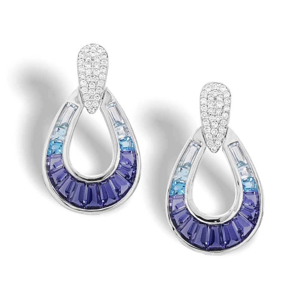 Iolite BT Goodluck Earrings Jaipur Jewels Tapered Baguettes Specialist