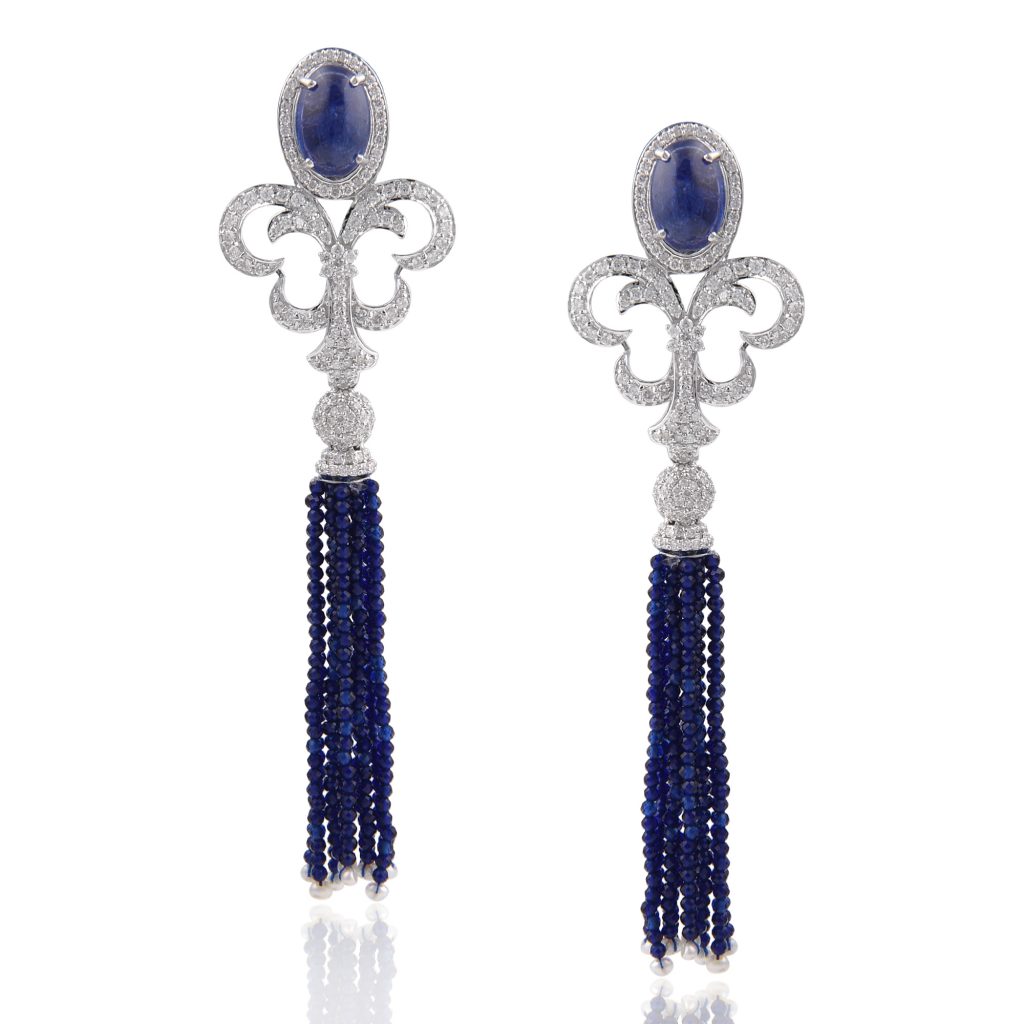 Blue tassel diamond earrings by RK Jewellers South Extension 2