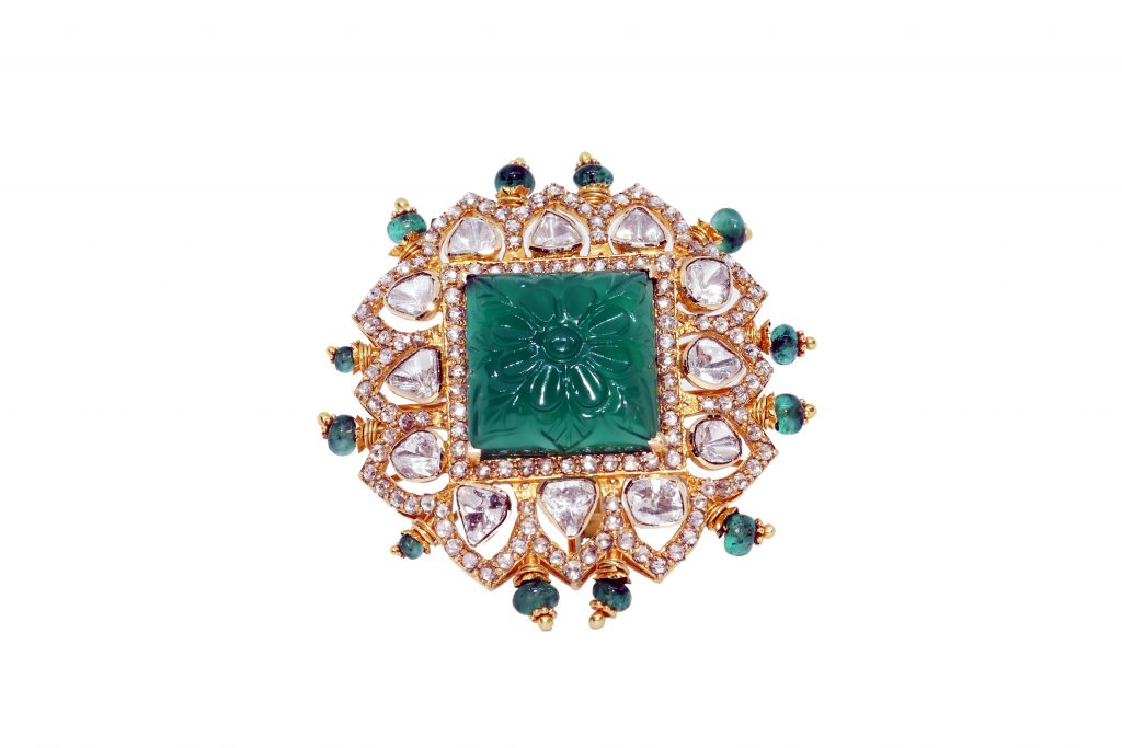 Carved emerald stone ring by RK Jewellers South Extension