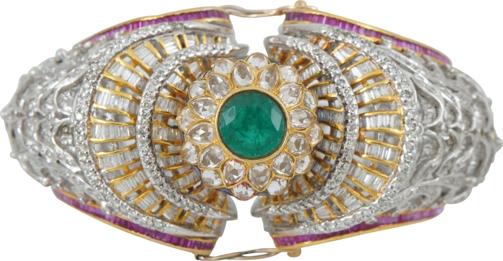 Diamond Emerald and Floral Bangle