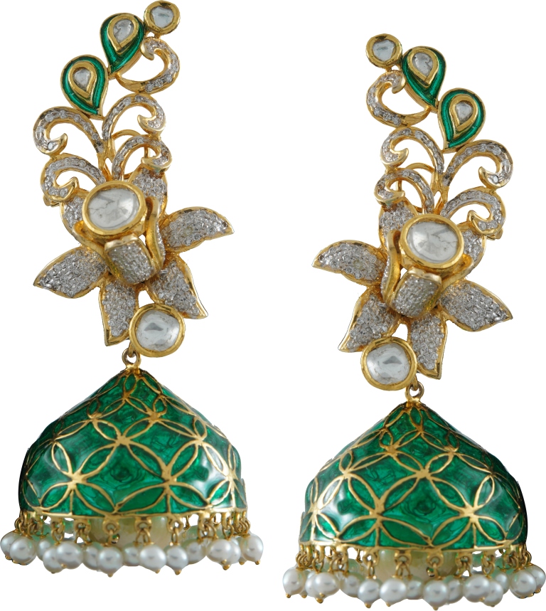 Floral Motif Polki Jhumki