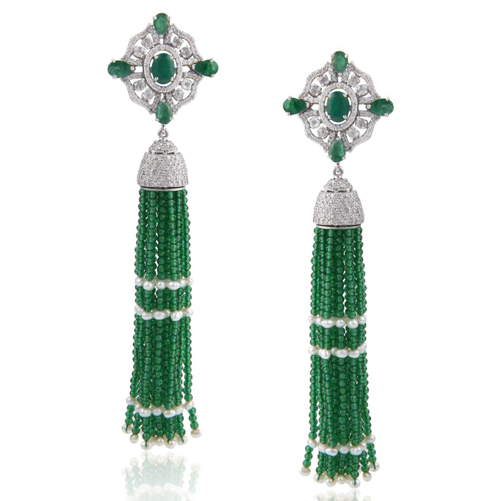 Green tassel earrings by RK Jewellers South Extension 2