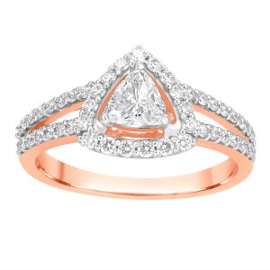 Ring crafted in rose gold with round brilliant diamonds with trillion cut diamonds by Rivana Gold and Diamonds