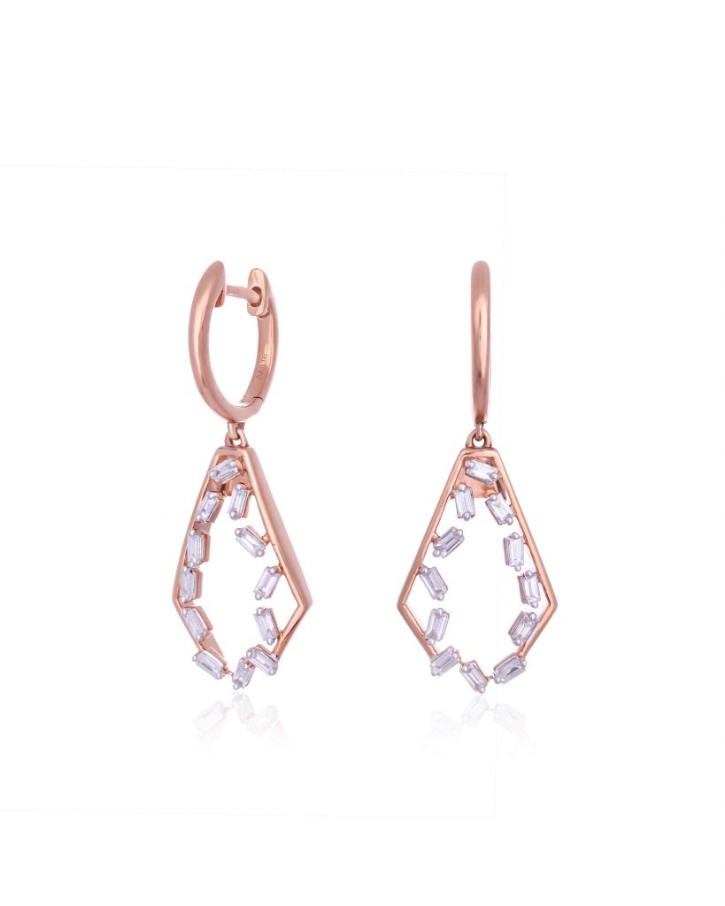 Rose gold and diamond earrings by RK Jewellers South Extension