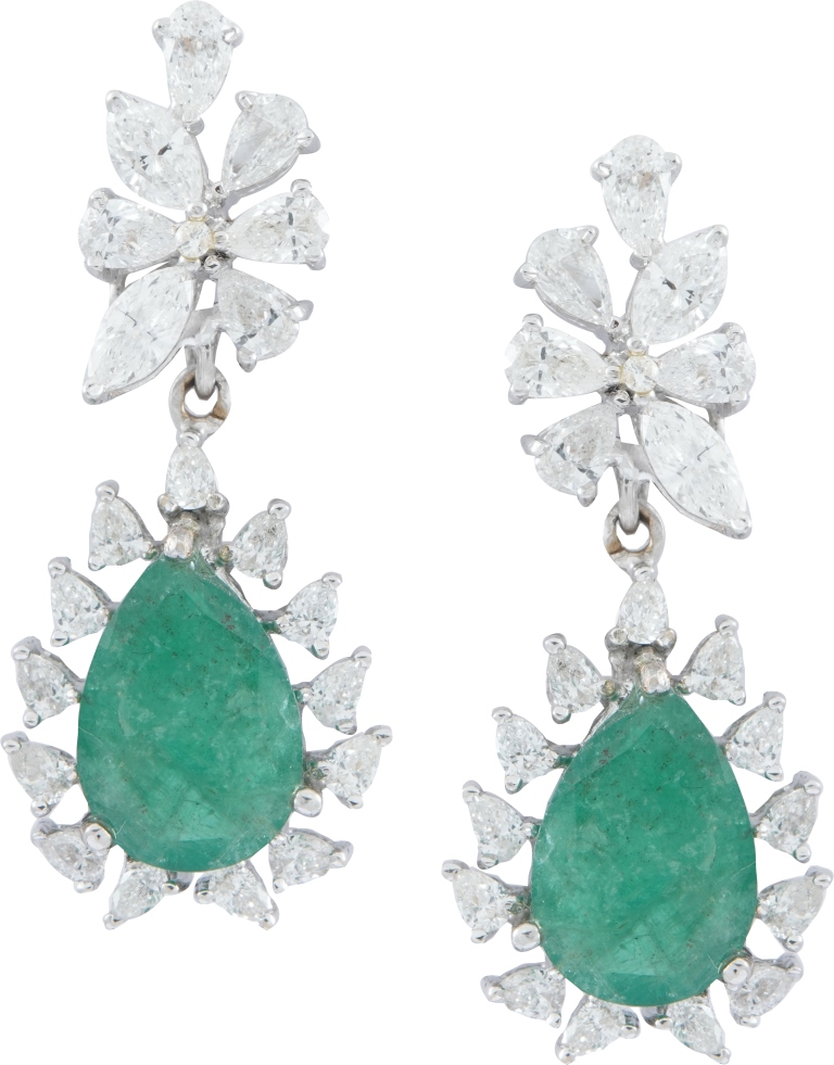 Russian Emerald and Diamond Earrings