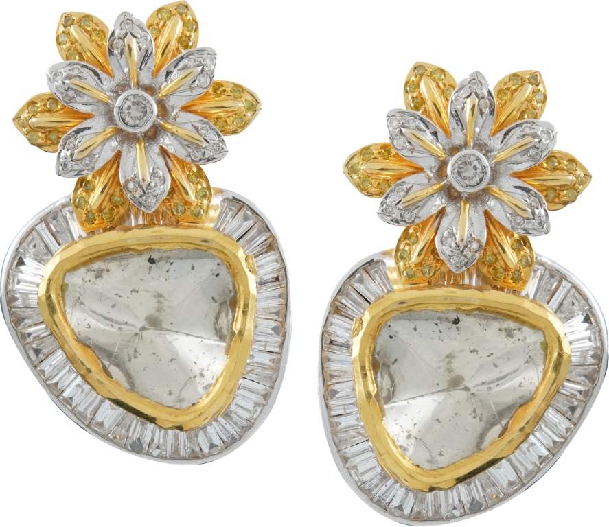 Yellow Diamond and Polki Studs