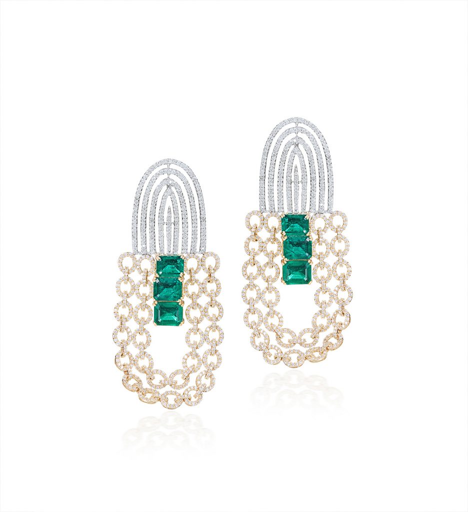 Emerald and Rose Gold diamond earring