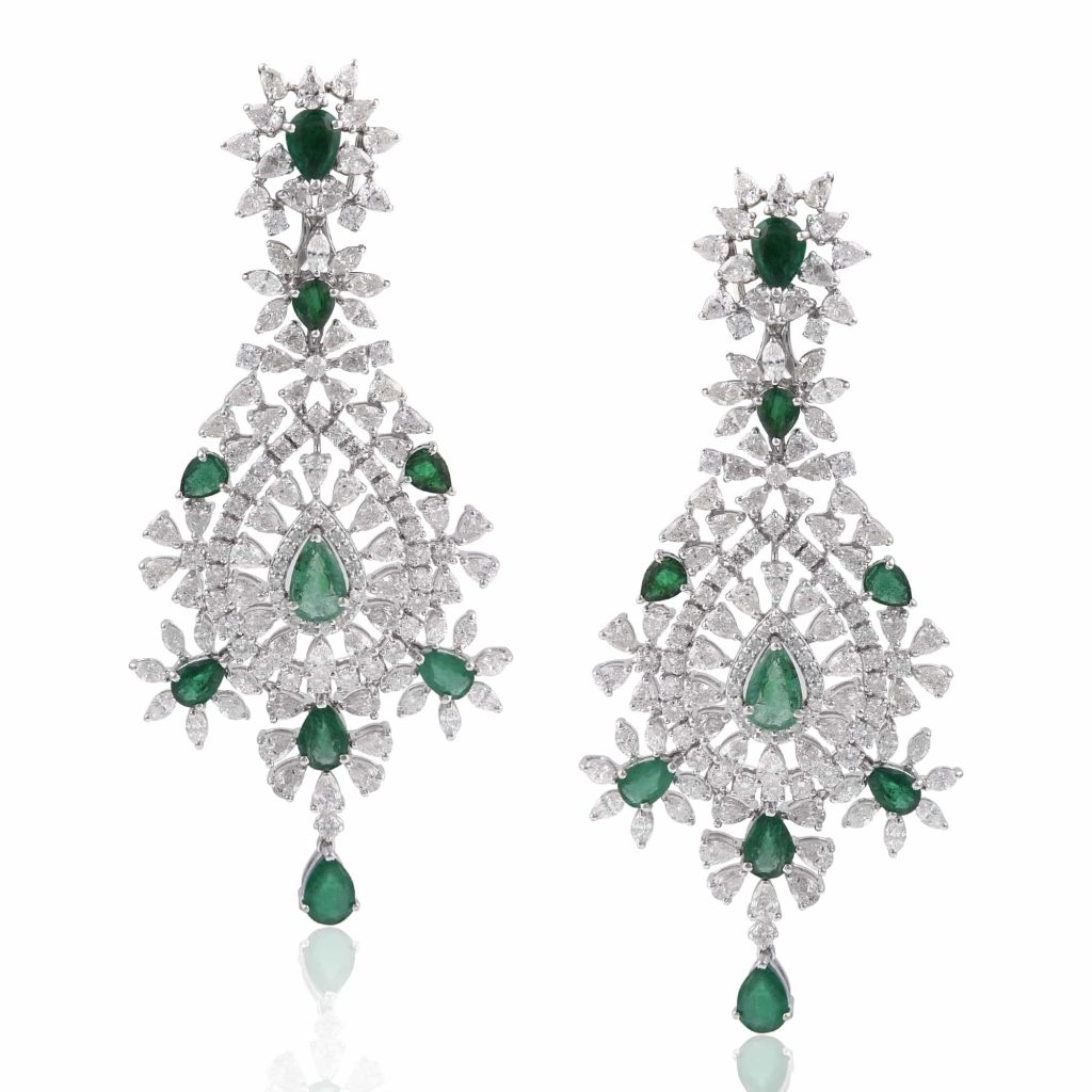 Diamond with green stone earrings by RK Jewellers South Extension 2