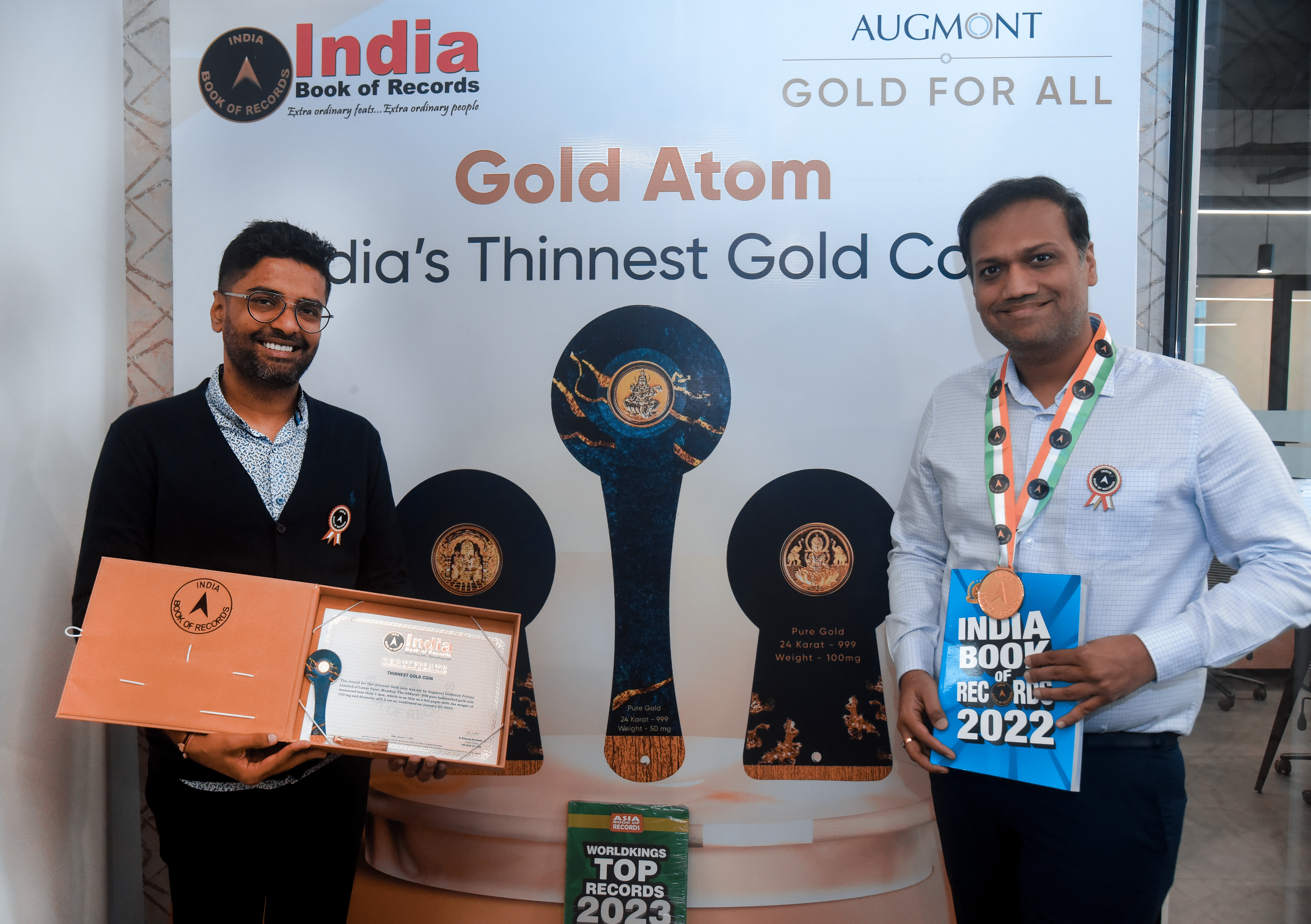 Augmont Gold For All is honoured by the India Book of Records for creating the record for the Thinnest Gold coin