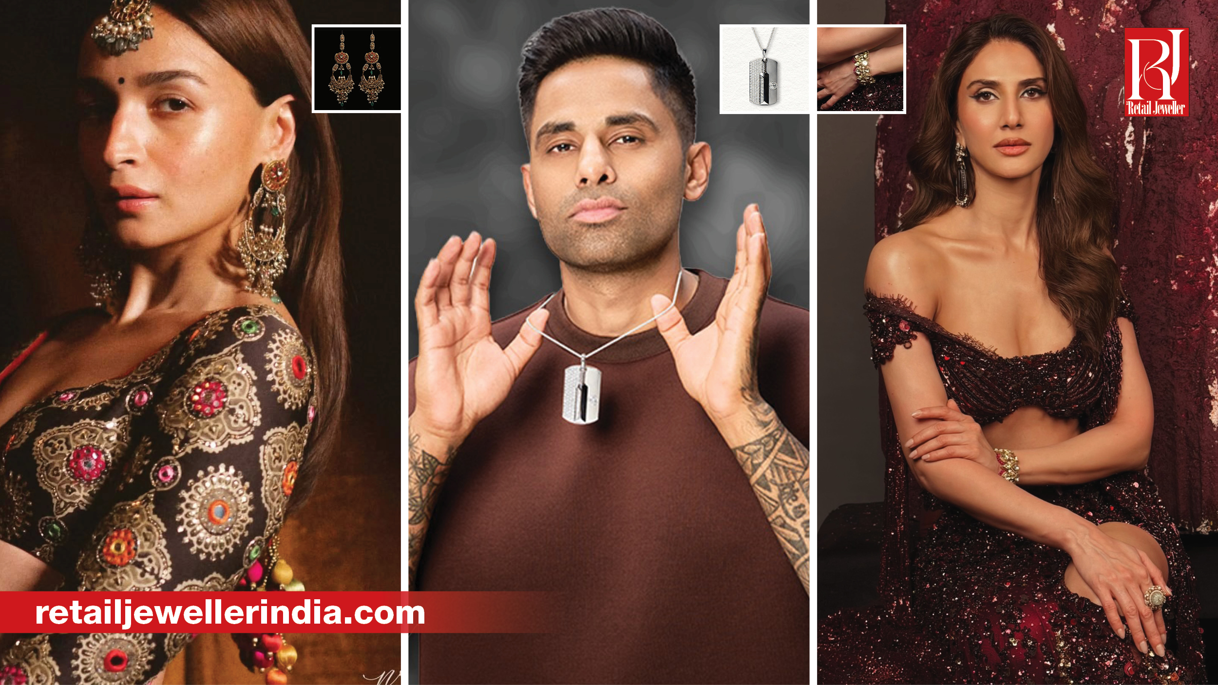 Celebrity jewellery appearances featuring Alia Bhatt, Suryakumar Yadav, Vaani Kapoor and other fine jewellery brands.