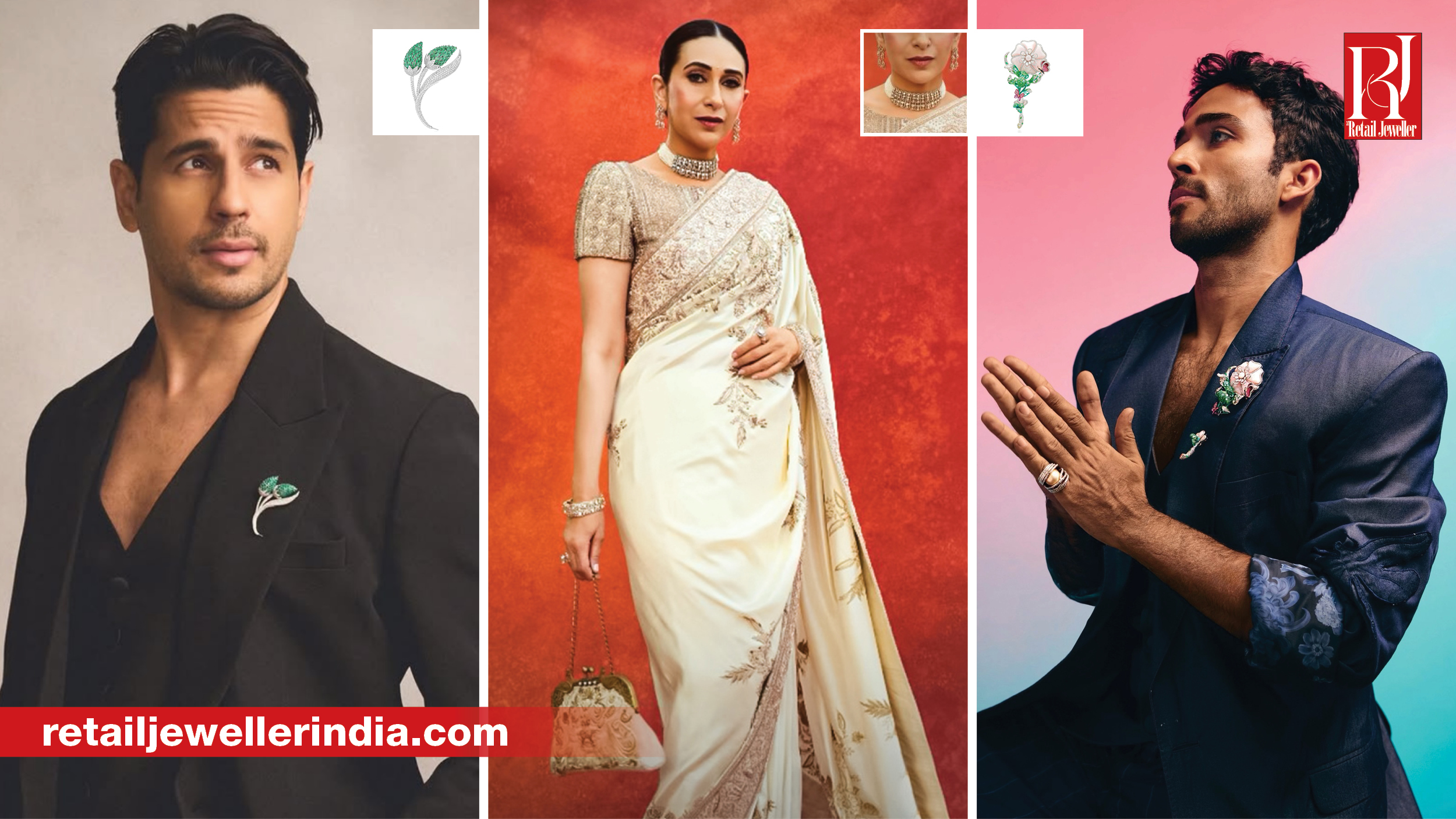 Celebrity jewellery style featuring Sidharth Malhotra, Karisma Kapoor, Zahan Kapoor and other Indian fine jewellery brands.