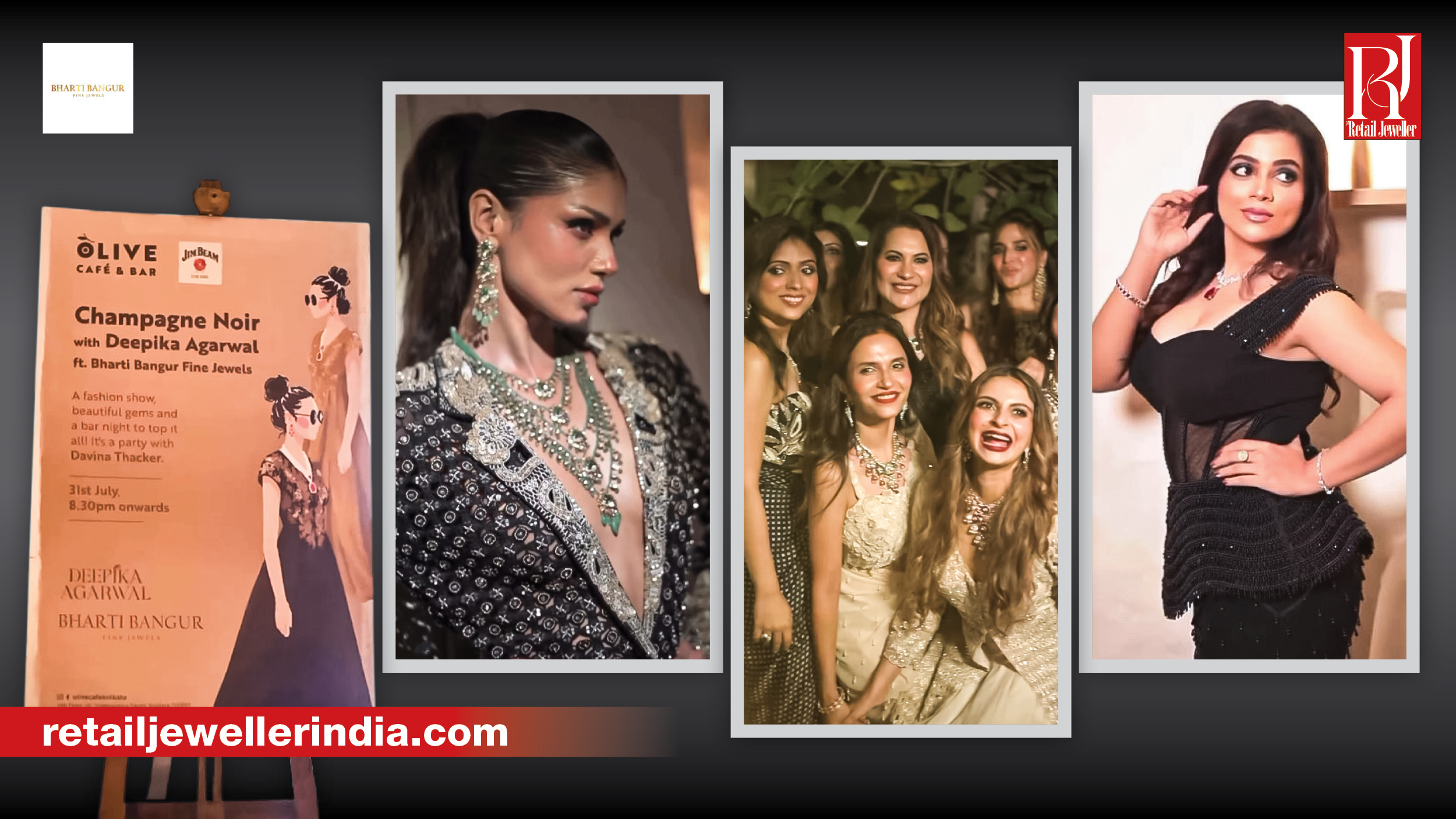 Bharti Bangur Fine Jewels customers model jewellery from the Elysian collection at the Champagne Noir event in Kolkata.