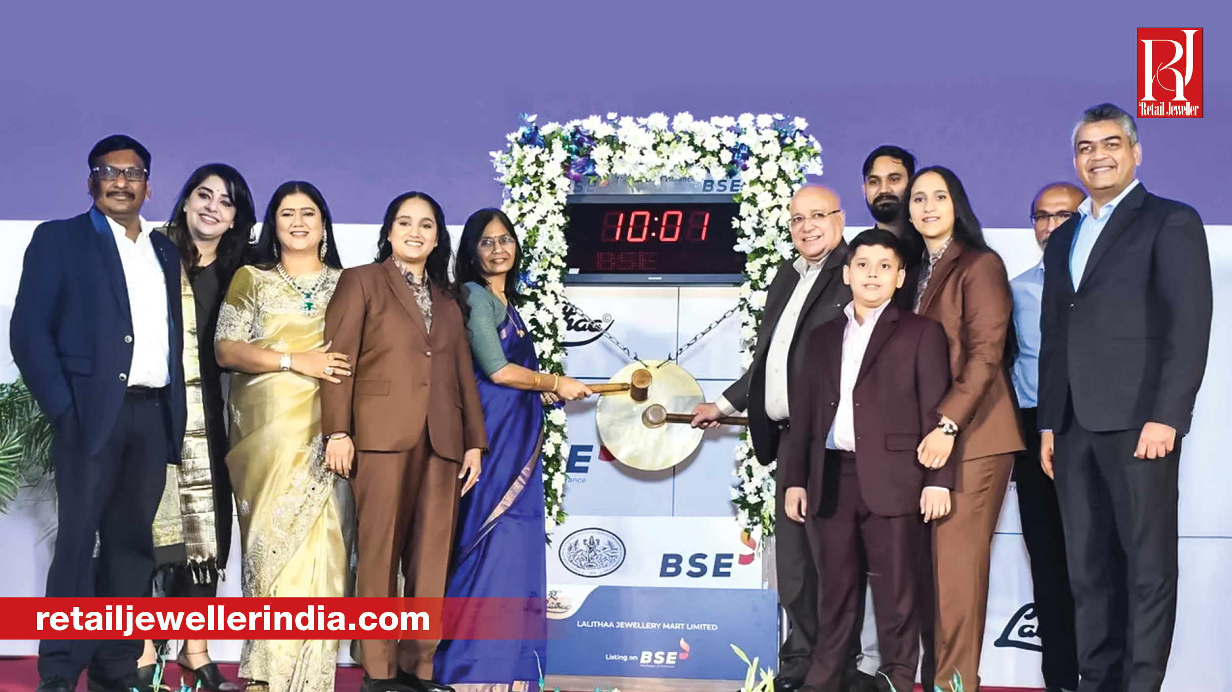 Lalithaa Jewellery shares debut at a 32% premium on BSE after the company's IPO was subscribed 62.97 times by investors.