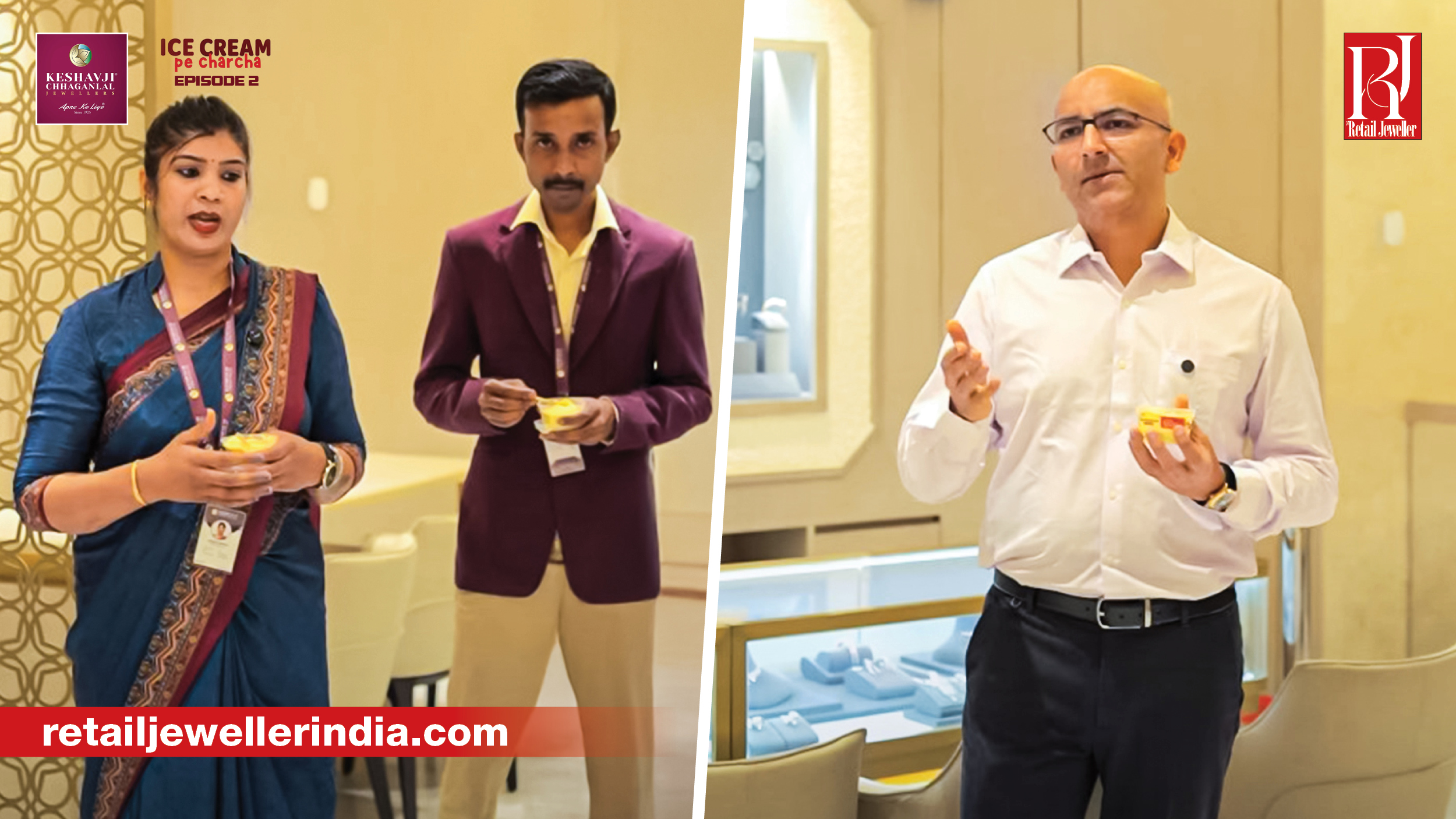 Siddharth Adeshra interacts with employees during Keshavji Chhaganlal Jewellers' Ice Cream pe Charcha series.