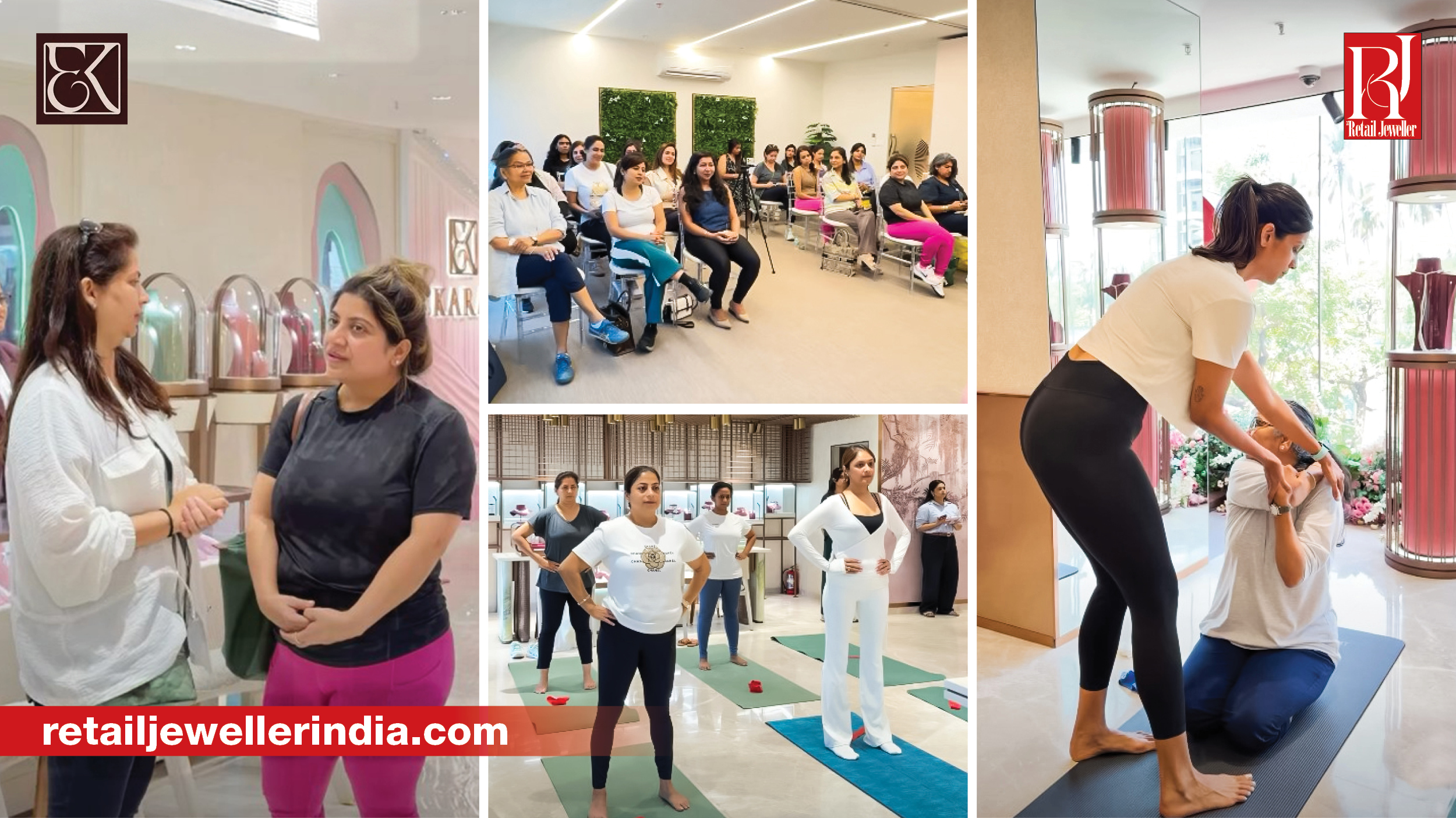 Guests wear Ekaraa's new Padel Bracelets during an in-store pilates session at the brand's Mumbai atelier.