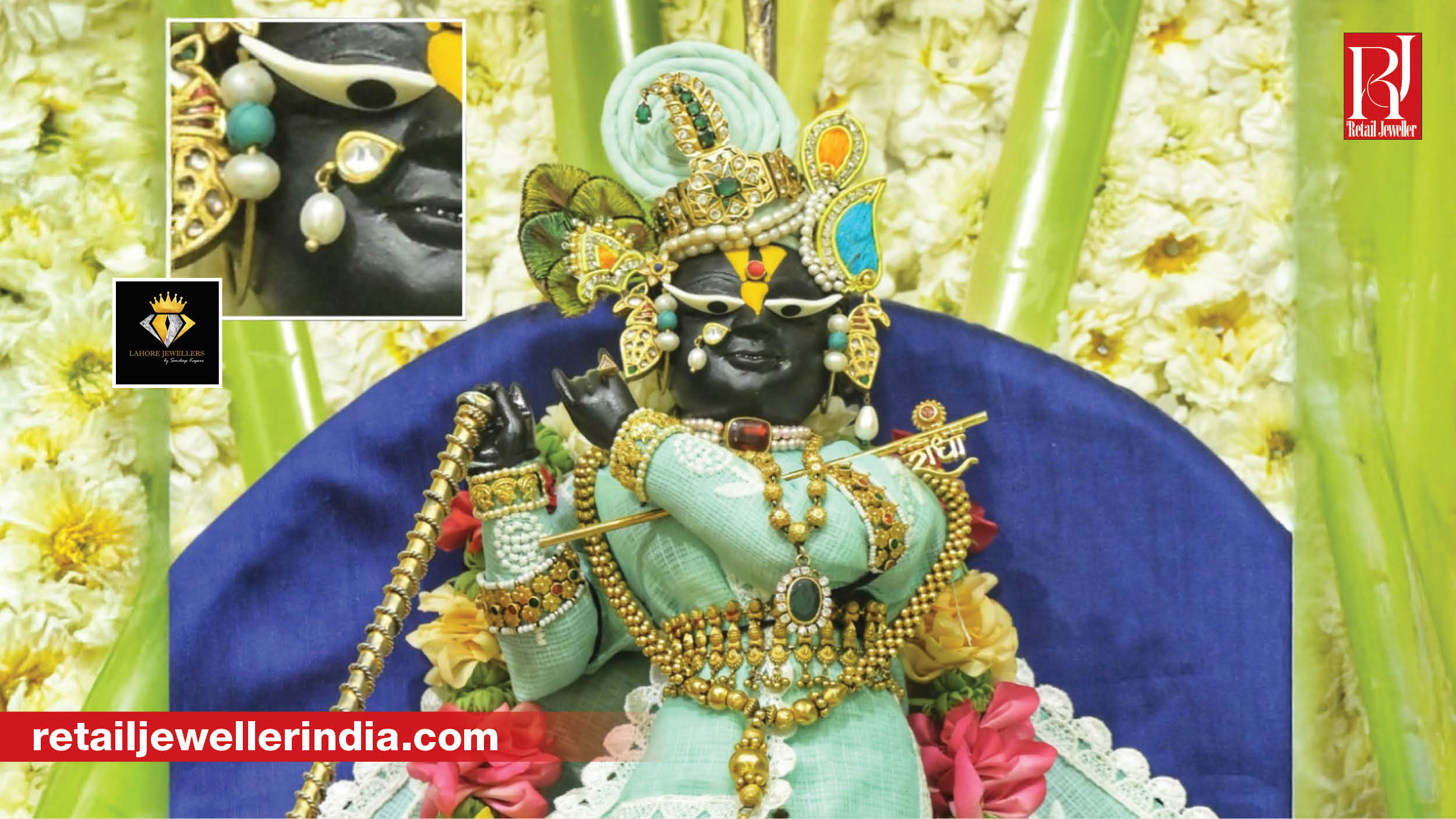 Bespoke pearl nose pin crafted by Lahore Jewellers Jagdish Kapoor for Shri Radha Raman Ji.