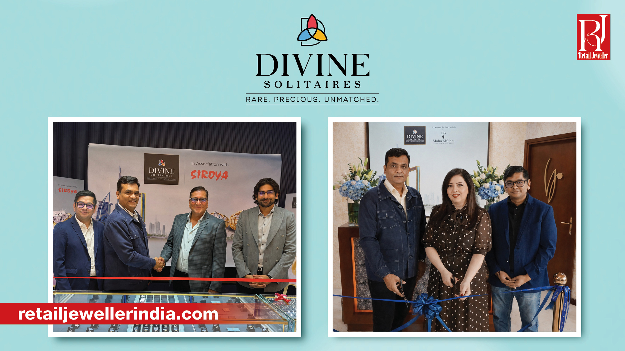 Jignesh Mehta with partners from Siroya Jewellers and Maha Al Sibai Jewellery during Divine Solitaires' UAE expansion.