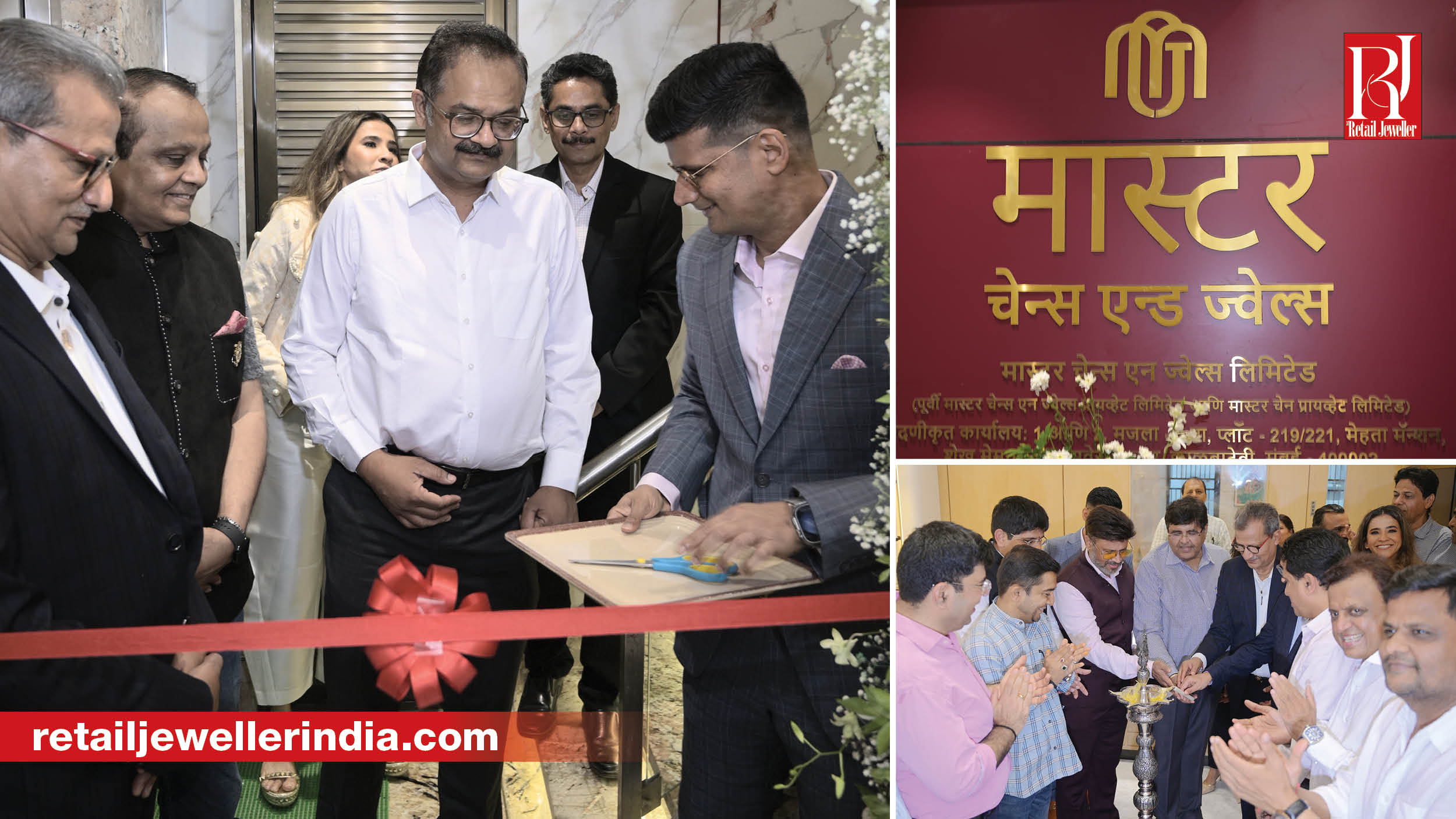 Master Chains & Jewels celebrates the opening of its new store in Zaveri Bazaar, Mumbai, with a ribbon-cutting ceremony, brand signage and lamp-lighting attended by jewellery industry representatives.