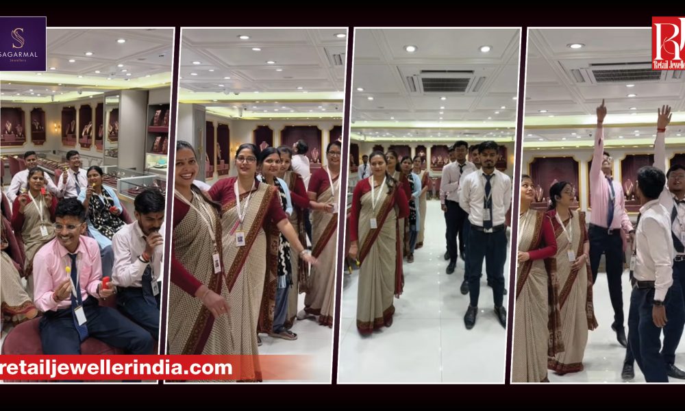 Employees of Sagarmal Jewellers participate in team-building games during a workplace wellness and engagement event.